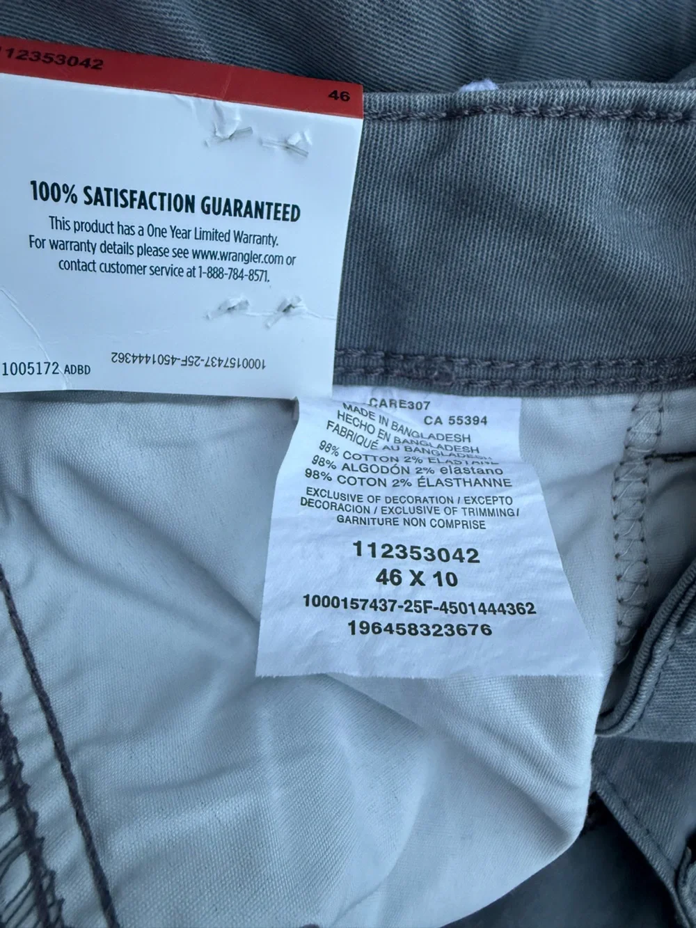 Wrangler Five Star Heritage Relaxed Fit Cargo Shorts Gray Flat Front Size 46 New